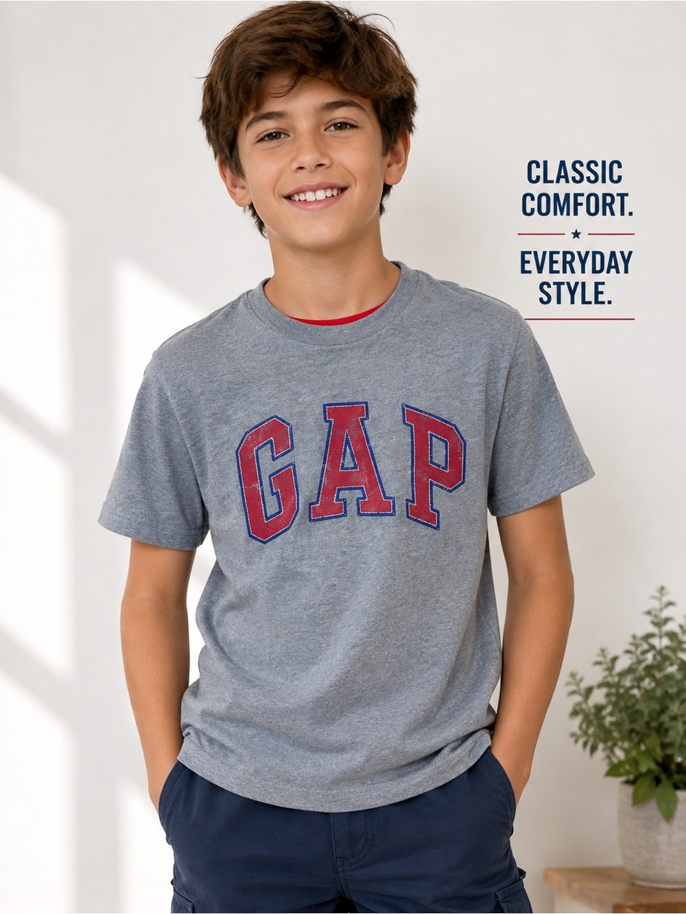 Gap Boys Gray Logo Tee T-Shirt, XL 12.